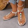 Mode Sommer Neu Kneifzehen Strass Niedrig Absatz Sandalen für Damen Strandschuhe Retro Boho Perlen Slip-On Komfort Sandalias Mujer