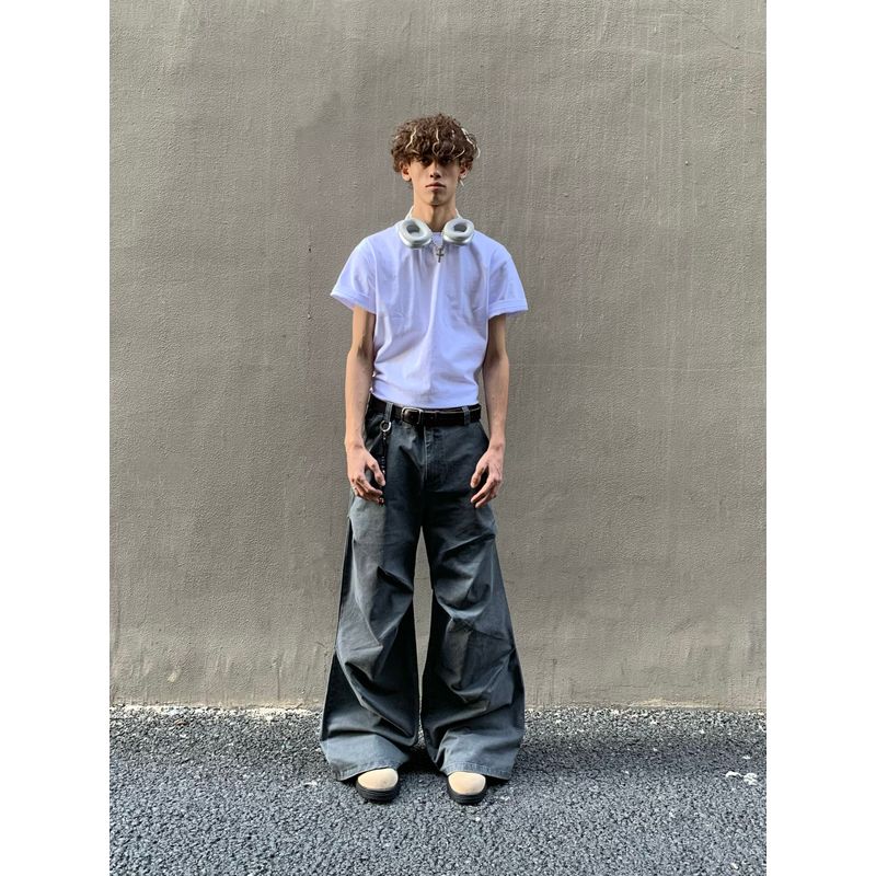 Cabbage Coke National Trend American Retro Three-Dimensional Pleated Design Niche High Street Wide-Leg Cleanfit Casual Trousers