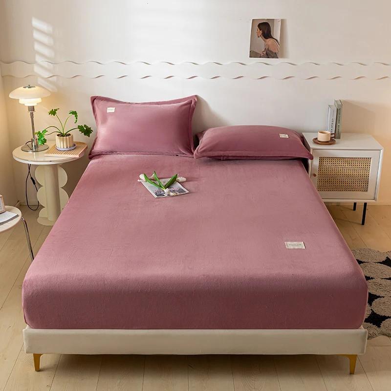 High-quality Soft Velvet Fitted Sheet with Elastic Bands Non Slip Adjustable Mattress Covers for Single Double King Queen Bed 160x200cm