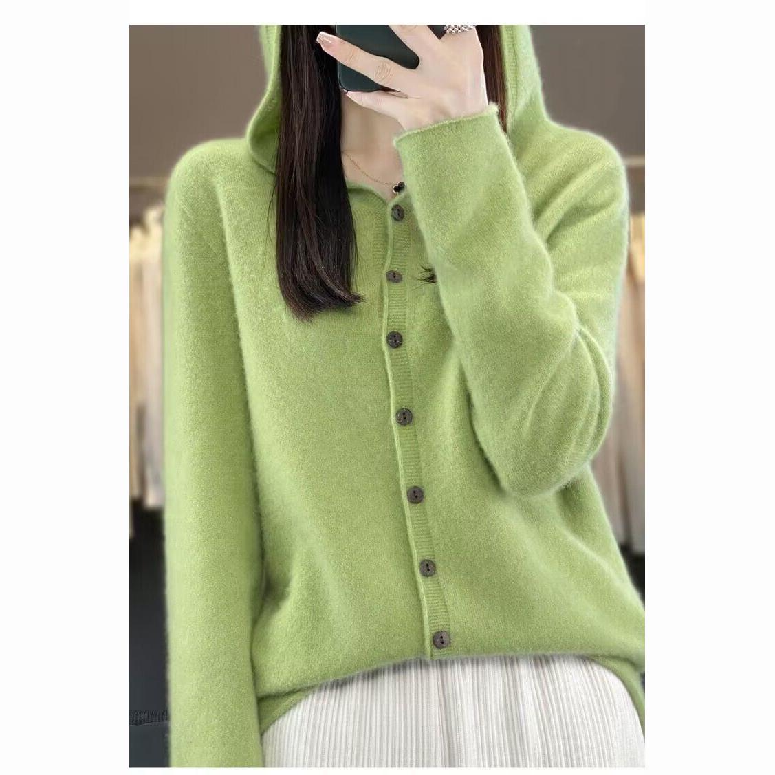 

Шерстяной свитер женский кашемировый кардиган трикотаж свободная толстовка с капюшоном одежда Aliselect весна осень M