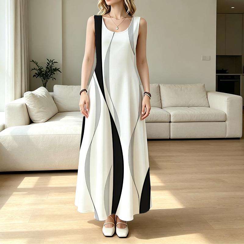 Women's U-Neck Sleeveless Maxi Dress Simple Line Design,Loose Comfort Fit,Versatile Summer Dress for Beach Vacation & Daily Outing