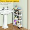 Utility Slim Storage Cart 4 Tier Small Rolling Kitchen Laundry Room Cart with Wood Top Metal Narrow Bathroom Storage Cabinet Mo