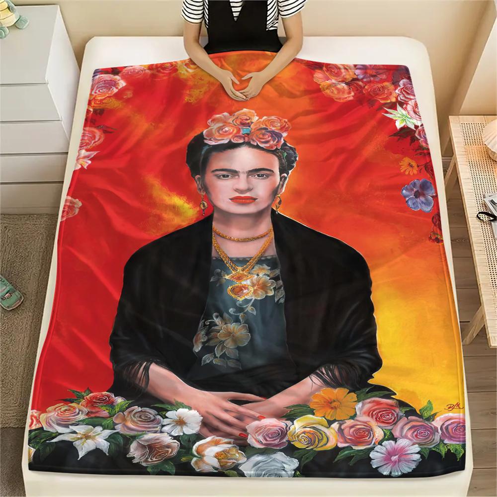 1Pc Frida Kahlo Print Flannel Blanket, High Quality Comfortable for All Seasons, Home Decor, Warmth and Comfort, Perfect for Christmas Gifts