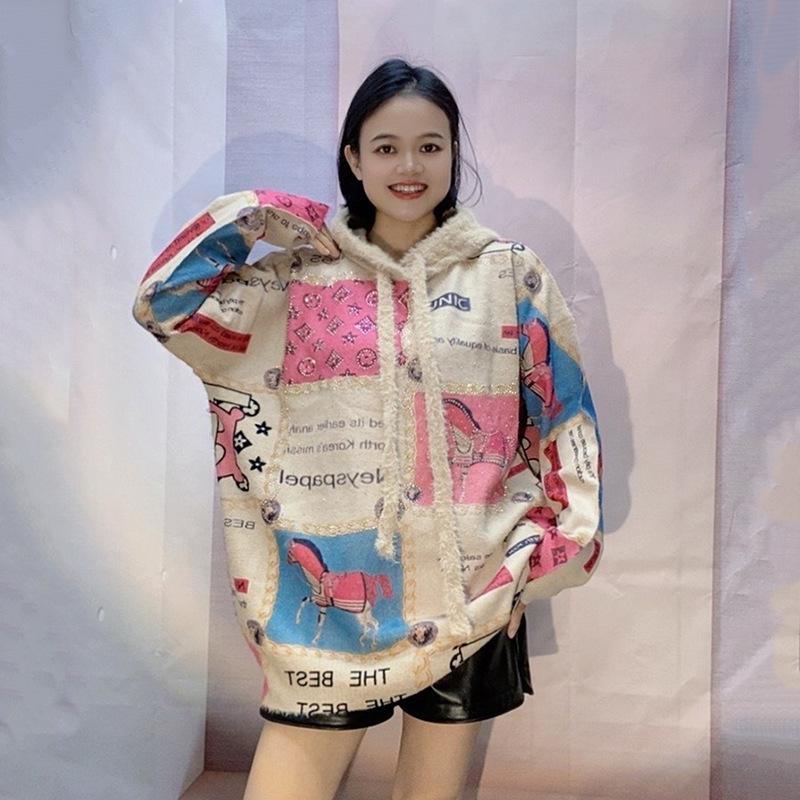 2024 Women's Retro Faux Mink Hoodie Sweater: Autumn/Winter Loose Fit, Lazy Style with Heavy Industry Hot Drilling
