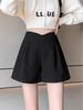 Women's High Waist Woolen Wide-Leg Shorts, Autumn/Winter 2024 Collection - Versatile Casual Wear, Available in Small to Plus Sizes.