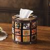 Chinese Style Guofeng Tissue Box Circular Leather Drawer Box Light Luxury Style Napkin Box Suitable for Home Living Room Bedroom