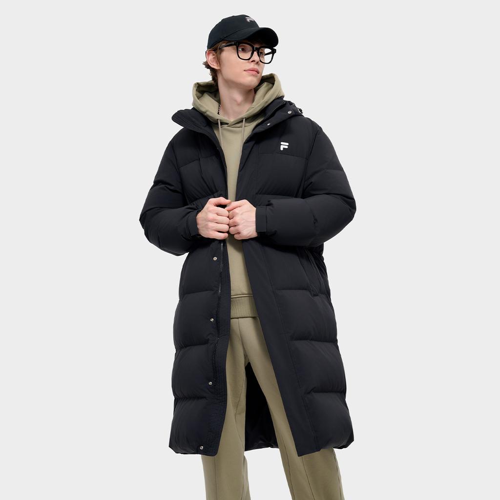 Fila Fusion Versatile Mid-Length Warm Hooded Down Jacket Men Outerwear Black T11M445902FBK