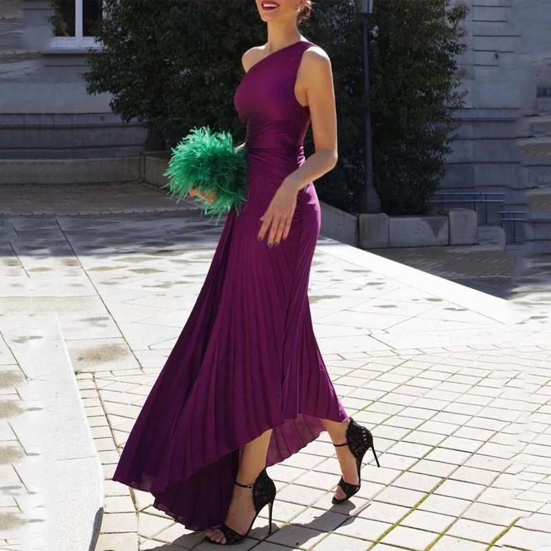 2023 Spring/Summer Purple Sleeveless Irregular Pleated Evening Dress