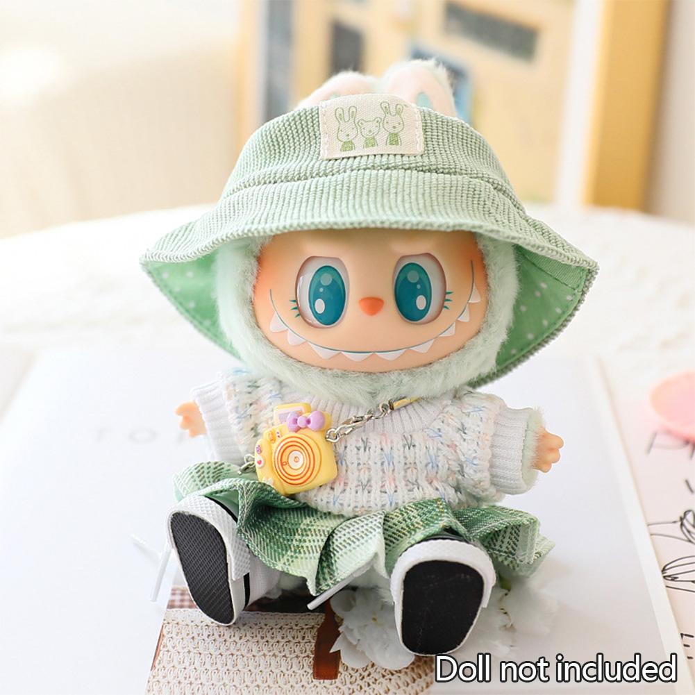 Mini Doll'S Clothes Outfit Accessories For 15-17cm Labubu Idol Knitted Sweater JK Pleated Skirt Camera Shoes Set Clothing Gift