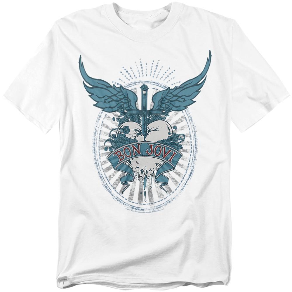Bon Jovi Winged Heart T-Shirt S-3XL White XXXL