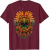 Aztekischer Maya Gott Schädel Kopfschmuck Grafik T-Shirt Herren Atmungsaktiv Kurzarm T-Shirt Lässiger Ausflug