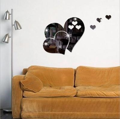 Adhesivos de Pared Acrílicos de Corazón Espejo 3D Encantadores DIY Decoración Mural de Arte para el Hogar Sala de Estar