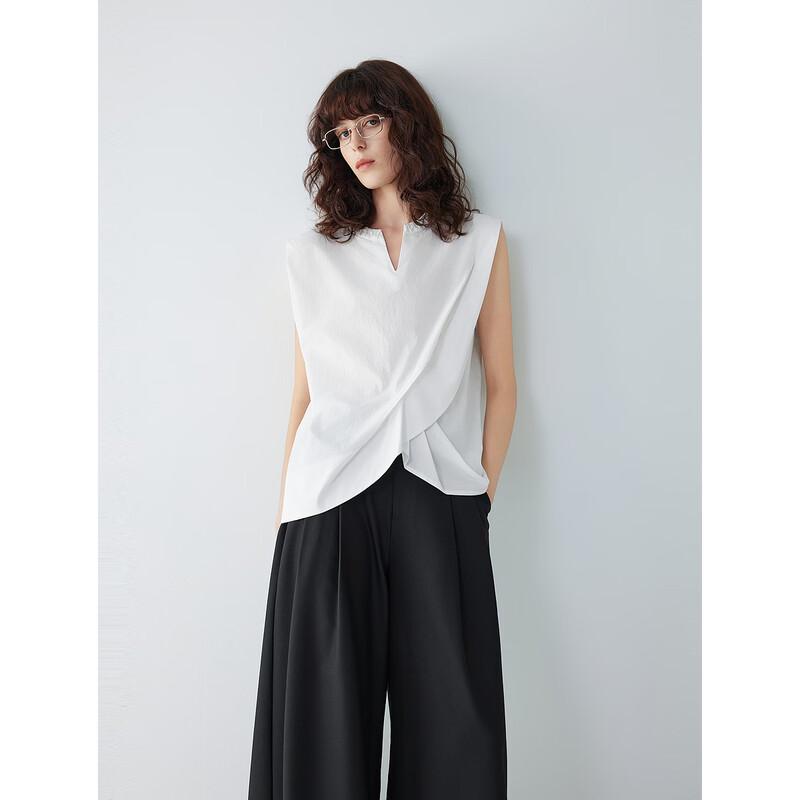 ELLE Women s Pleated Sleeveless Cotton Shirt M