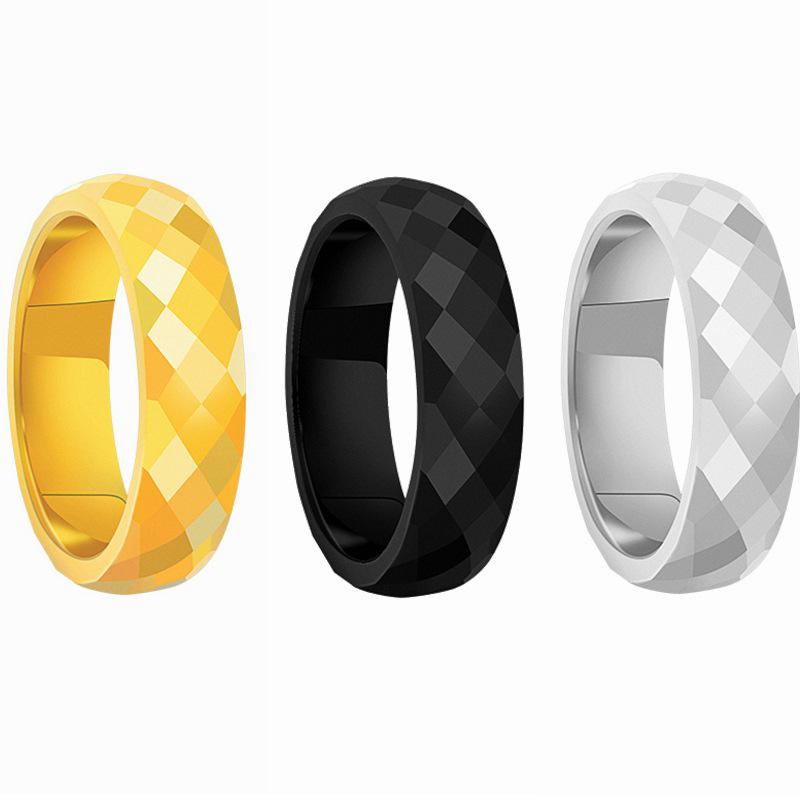6mm Titanium Steel Rhombic Faceted Couple Rings – Curved Design for Men