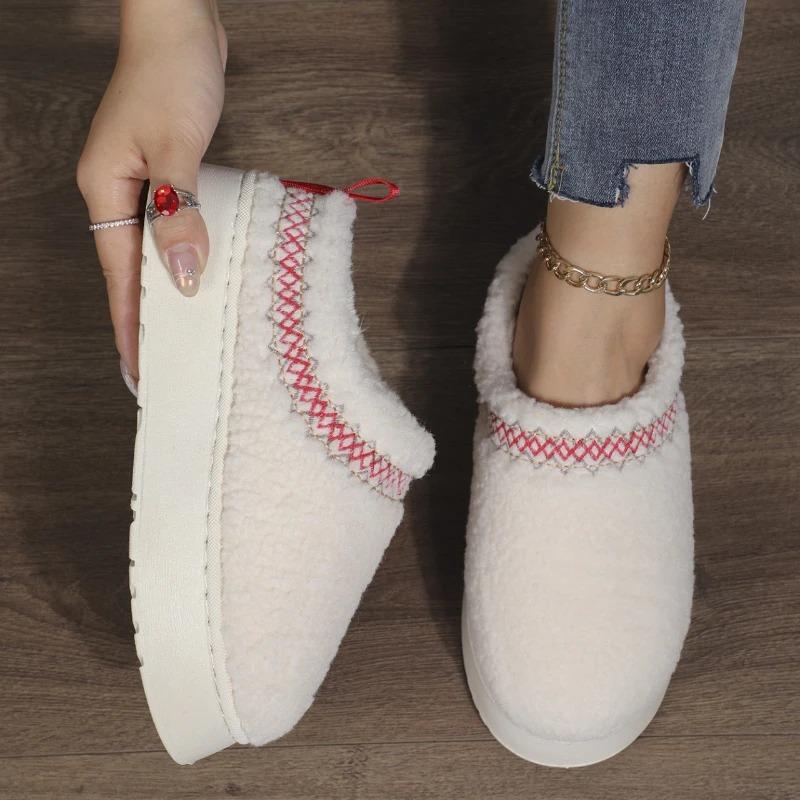 2025 Winter Warm Flat Fur Slippers Women Fluffy Furry Home Slides Woman Comfort Non Slip Indoor Floor Cotton Shoes Snow Boots