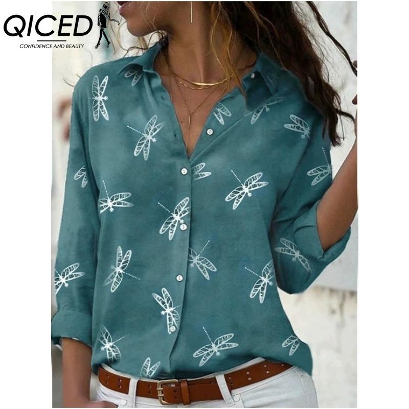QICED 38 Color Women's Fashion Casual Long Sleeve POLO Neck Blouses & Shirts