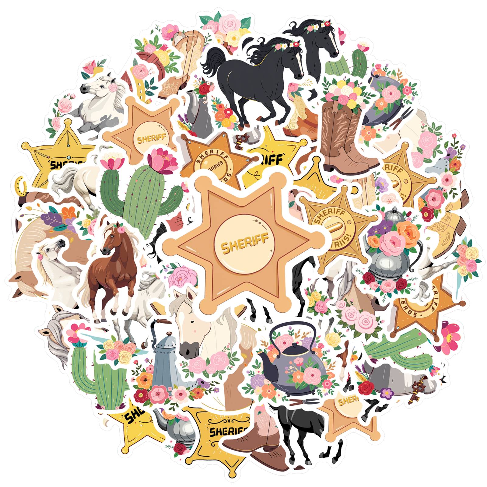 35pcs-50pcs Cartoon Farm Animal Stickers Western Floral Animal Stickers Funny Stickers For DIY Phone Guitar Laptop Notebook