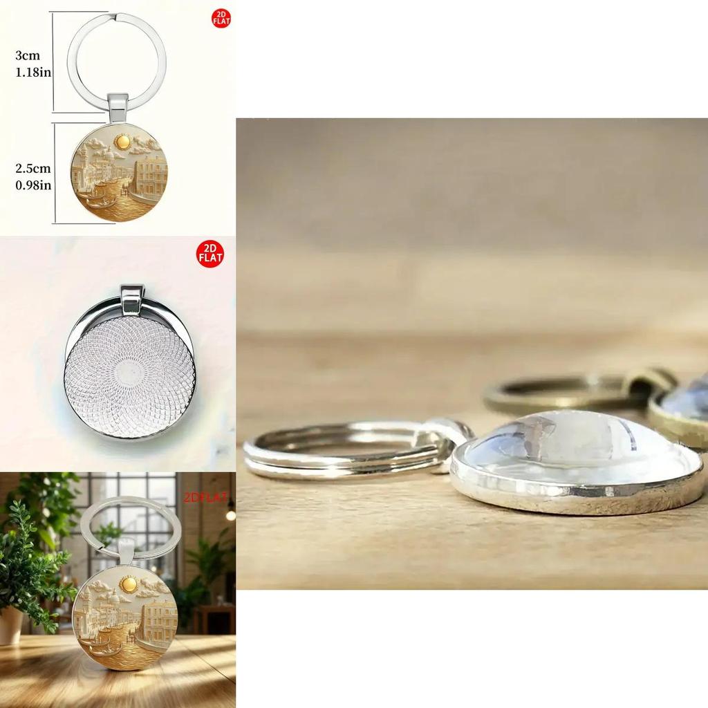 Venetian Water City Glass Pendant Keychain With Zinc Alloy Keyring For Gift Giving