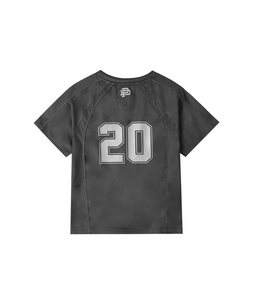 PHYPS MOTORCYCLE Womens Mesh Crop Football Tee Charcoal