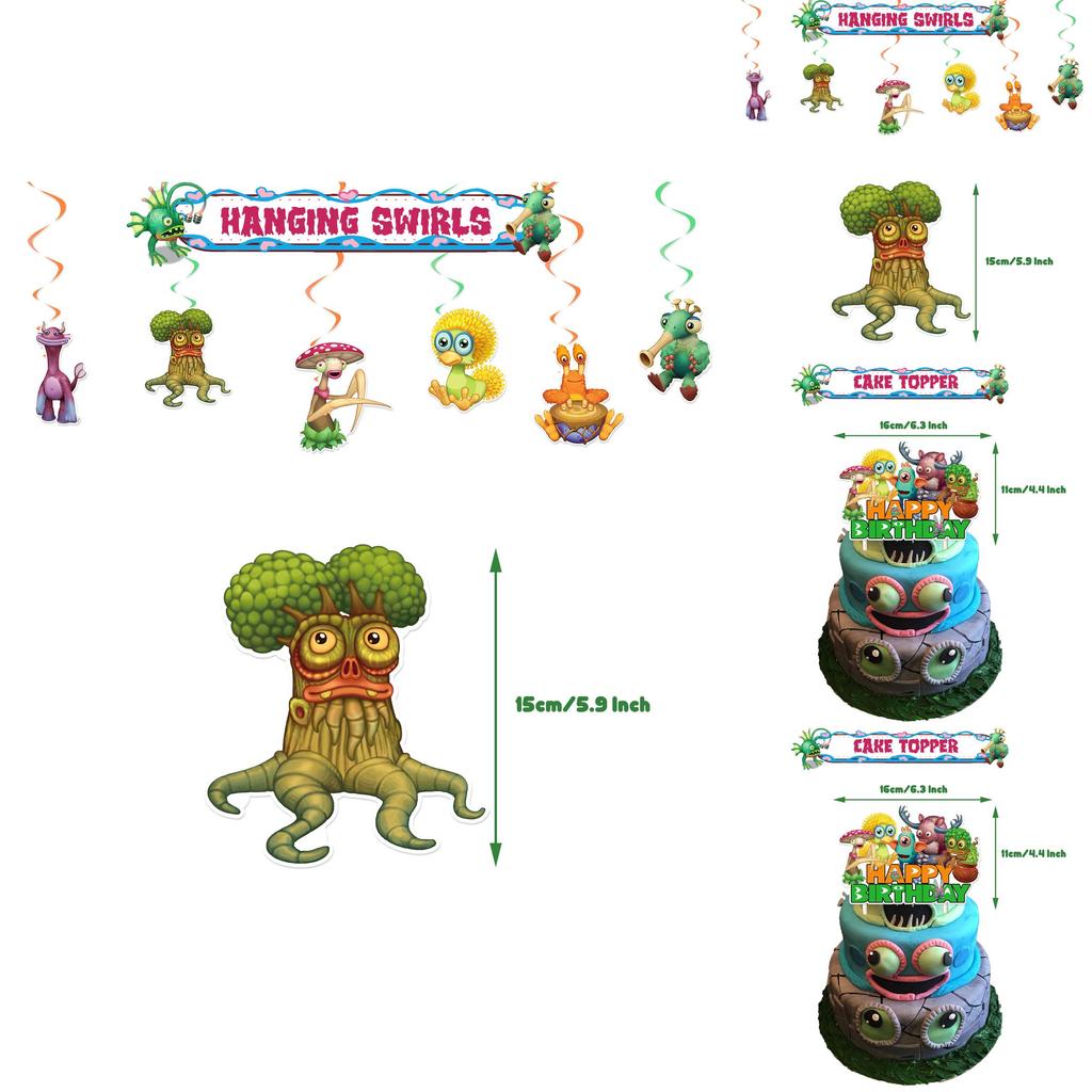 Mein singendes Monster Geburtstagsparty Dekorationsset Flagge Luftballons Kuchenaufsätze Und mehr