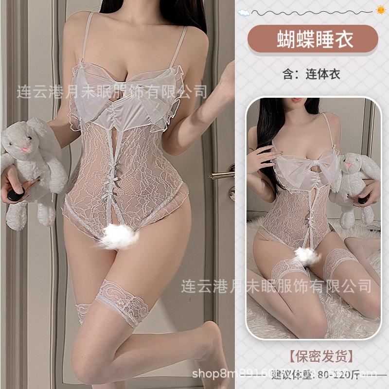 Σέξι προοπτικές Γαλλικά σεξουαλικά εσώρουχα γυναικεία διχτυωτά μεγάλος φιόγκος δαντέλα σέξι ολόσωμη φόρμα