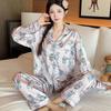 Ice Silk Thin Style Women'S Long-Sleeved Pajamas Spring And Autumn Cartoon Brown Puppy Polka Dot Print Loungewear