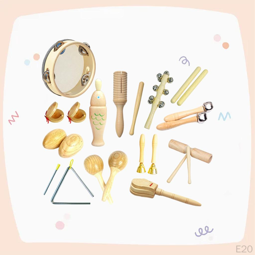 5 Pieces Musical Instruments Set Educational Toy Wooden Percussion Creative Natural Wood