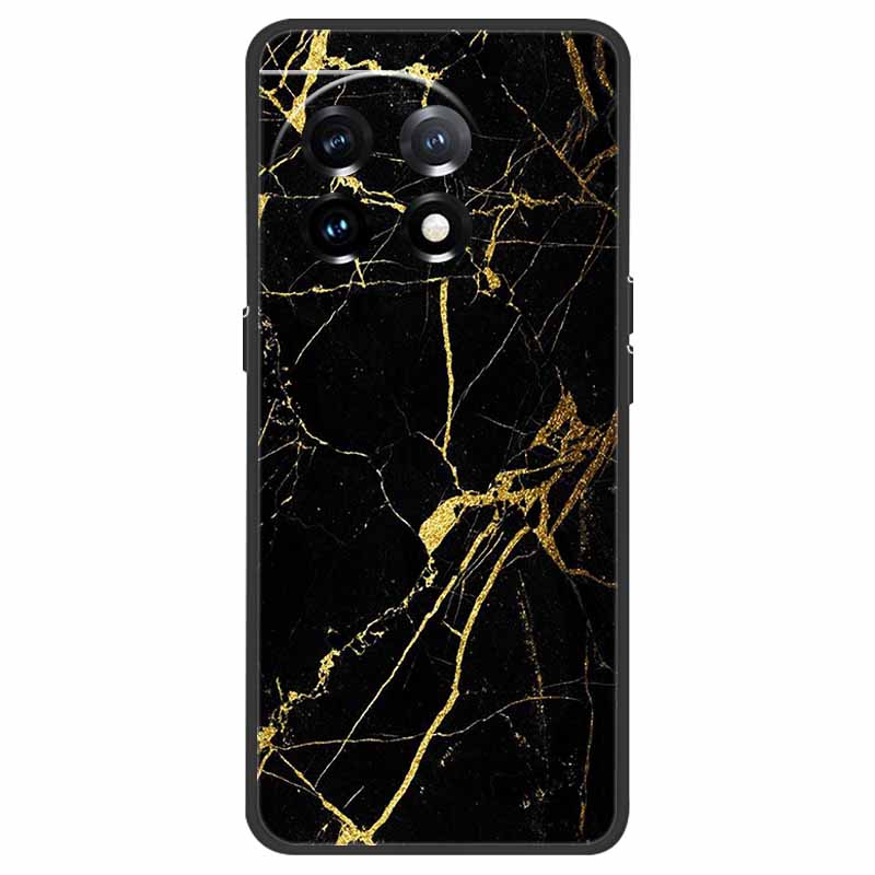 For OnePlus 11 5G Case One Plus 11R Flower Marble Black Bumper Soft TPU Silicone Cover for OnePlus 11 / 11R 5G Phone Cases Capas