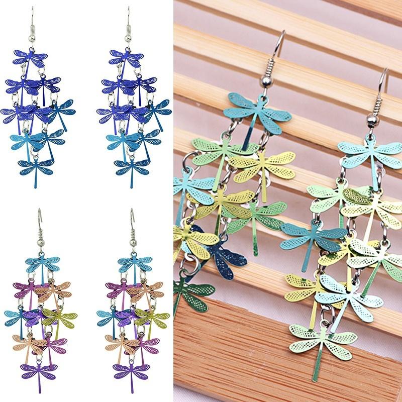 1 Pair Fashion Women Lady Elegant Rhinestone Dragonfly Dangle Ear Stud Earrings