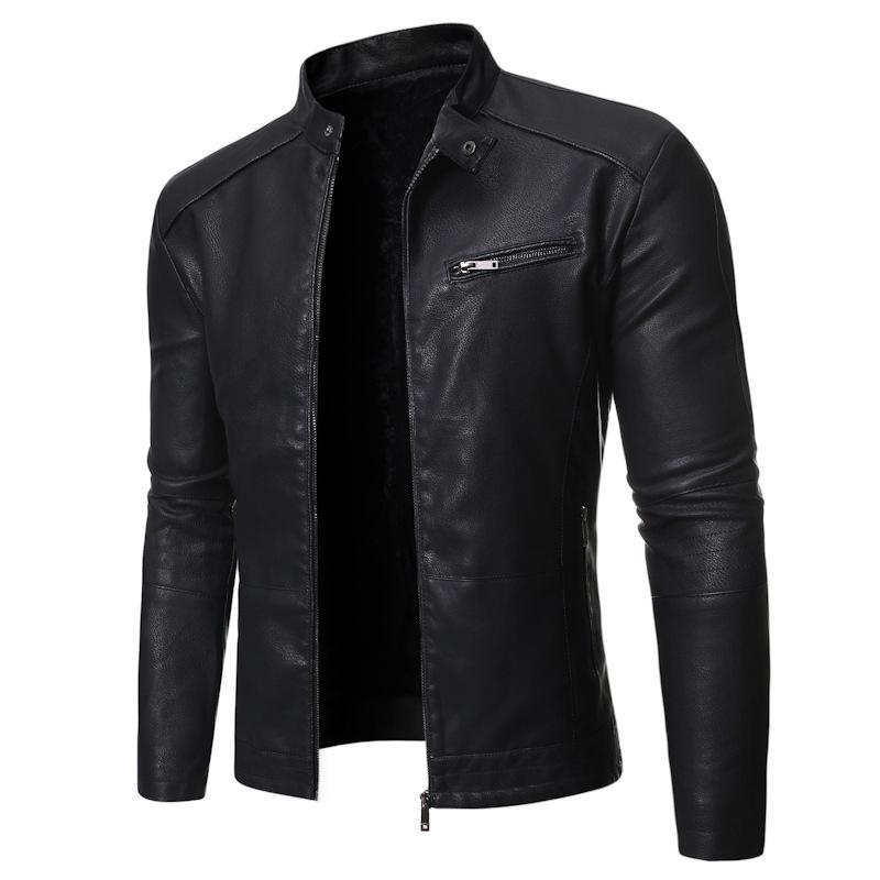 2025 Men's Washed Leather Motorcycle Jacket - Autumn/Winter Stand Collar, Versatile Style
