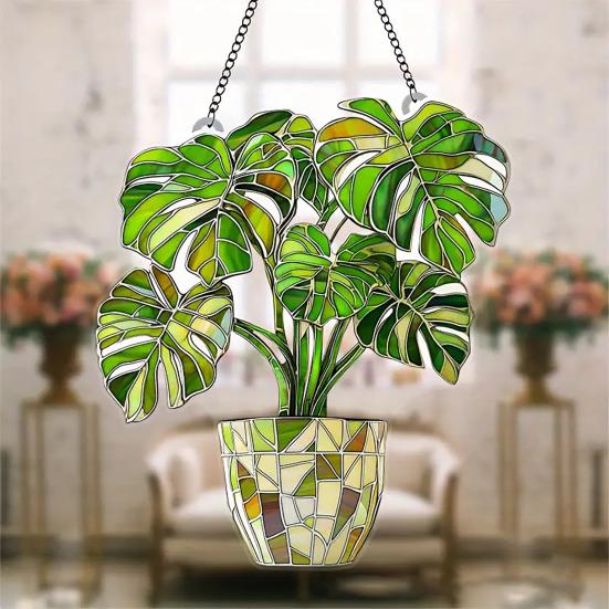 Acrylic Garden Sign with Potted Plant Pattern Weather-Resistant Outdoor Pendant 2D Lawn And Patio Decor for Home Celebration And Garden