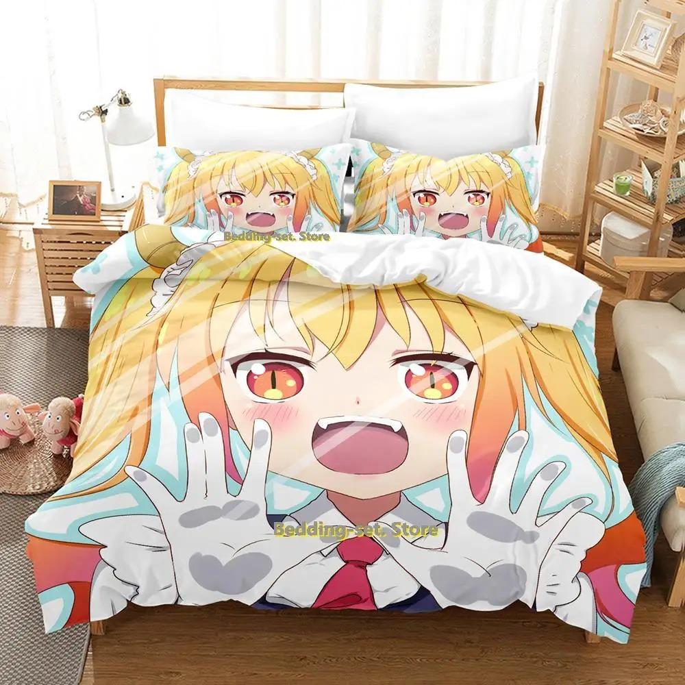 Miss Kobayashi's Drachenmädchen Bettwäsche-Set Anime 3-teiliger Bettbezug Kawaii Mädchen Erwachsene Kinder Schlafzimmer