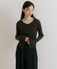 Lingseoul Linen Blended Ribbed Knit Cardigan-Brown