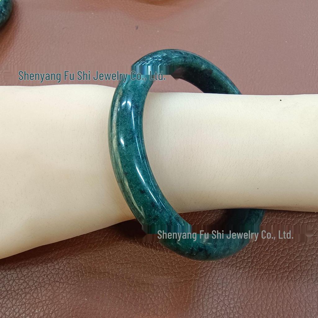 Bracciale in Giada Blu Profondo Xiuyan con Design a Fiore di Giada