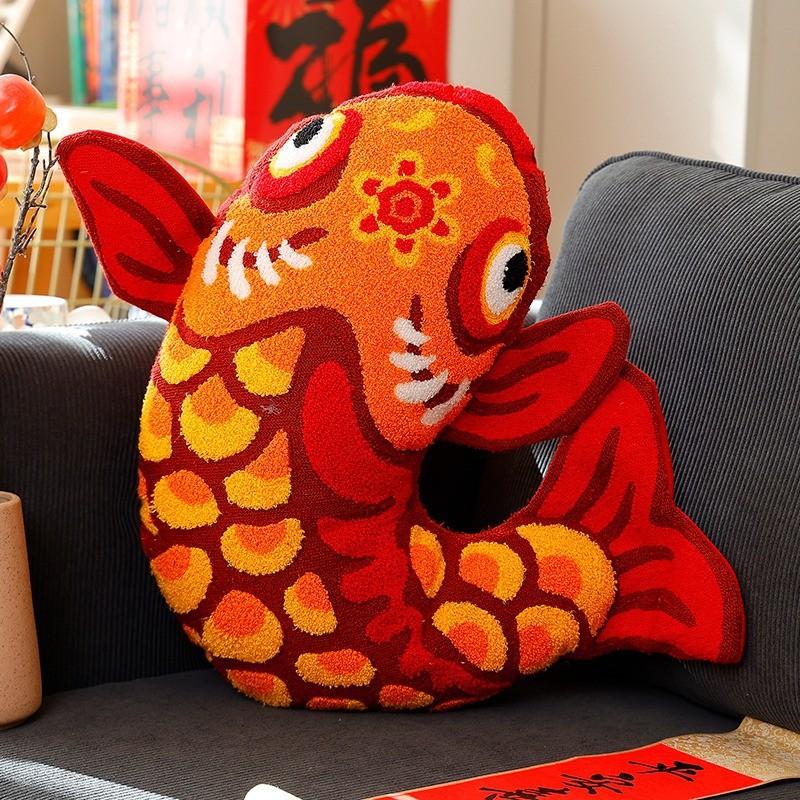 Traditional Chinese New Year Pillow Plush Cushion With Festive Embroidery For Home Decor