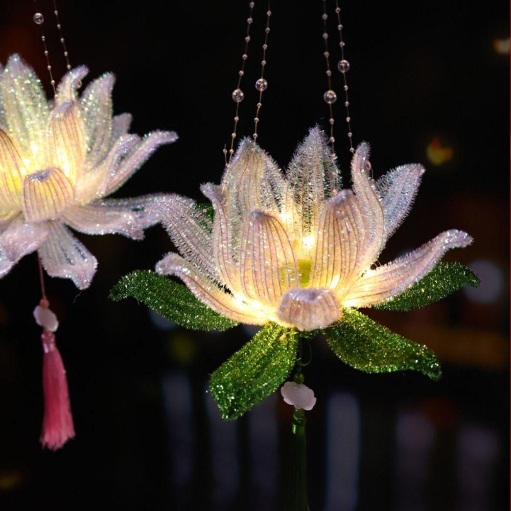 Chinese Style Lotus Lamp Twist Stick Handmade DIY Mid-Autumn Glowing Lantern Children Gift