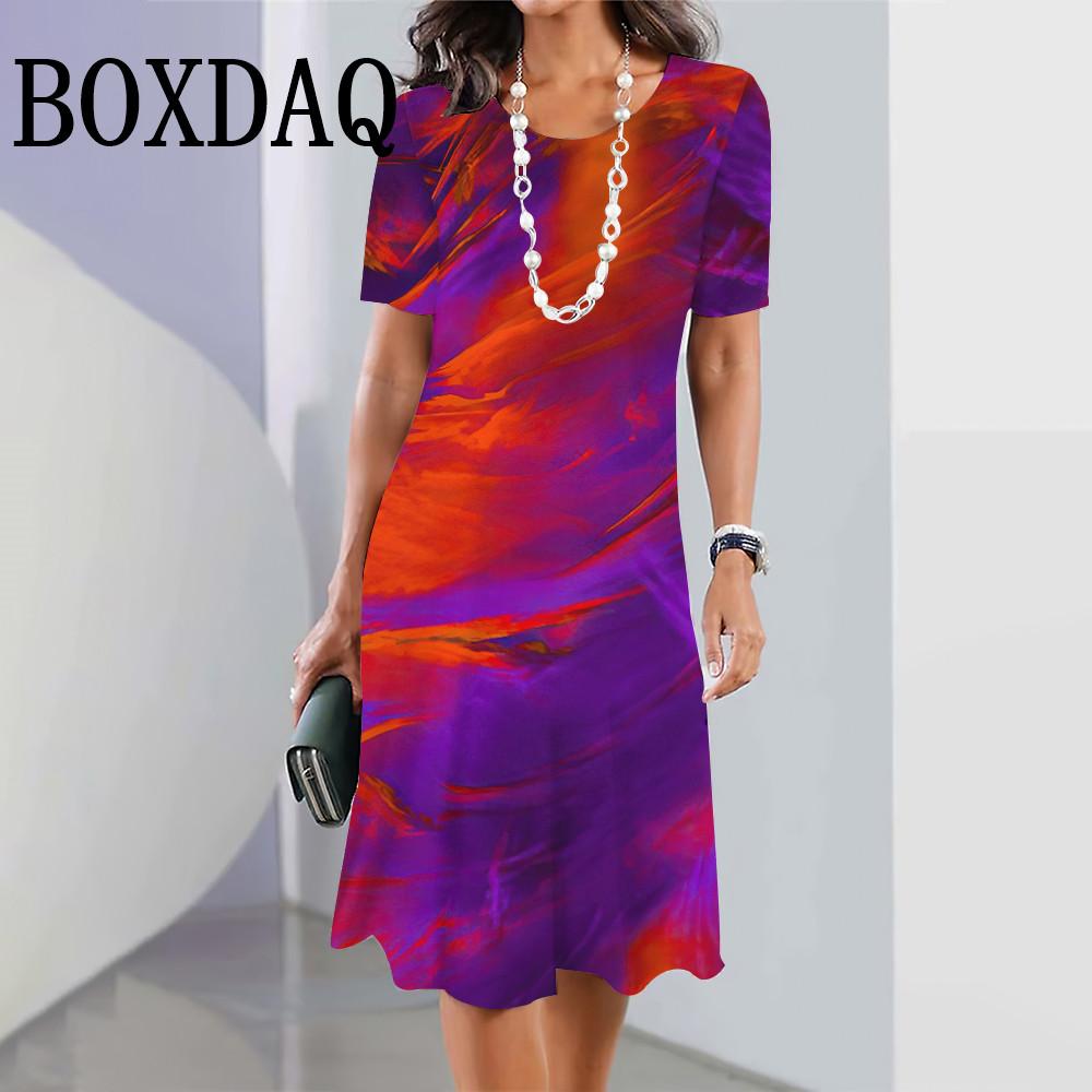 Buntes Batik-Farbverlauf Sommerkleid Damen Kurzarm Rundhals Kleidung Täglich Lässig Mode Locker Mini A-Linien-Kleid