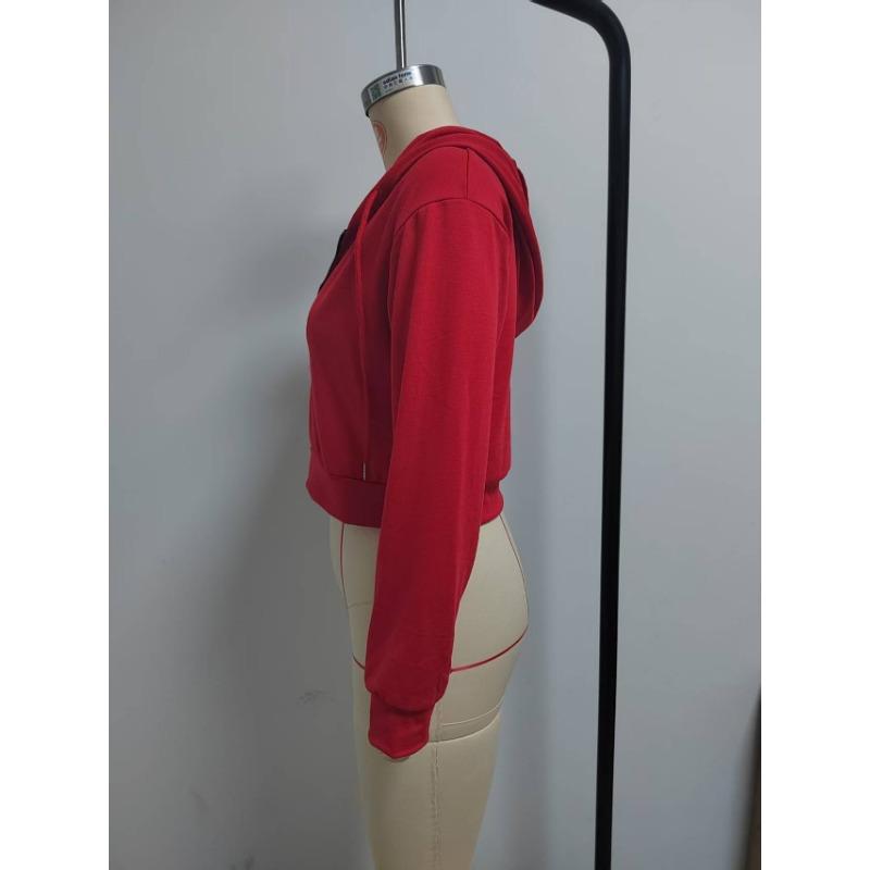 Damen Casual Kapuzenpullover mit Reißverschluss, Cropped, Unifarben, Schmal geschnitten, Langarm