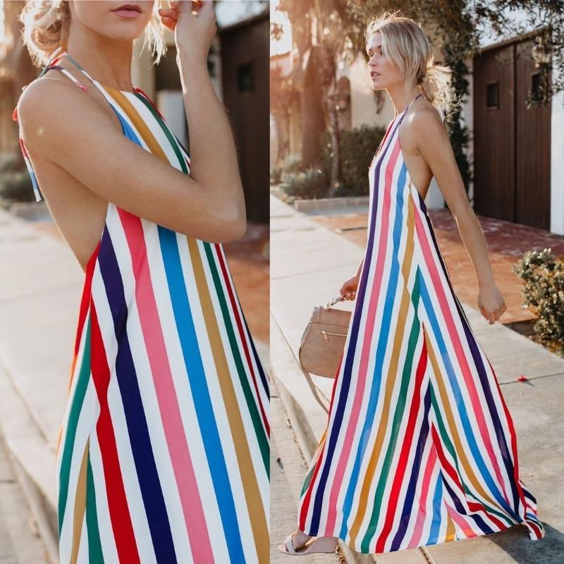 Women's Summer Halter Sleeveless V-neck Halter Print Dress