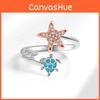 Turtle Star Anxiety Relief Adjustable Open Ring With Zirconia For Women