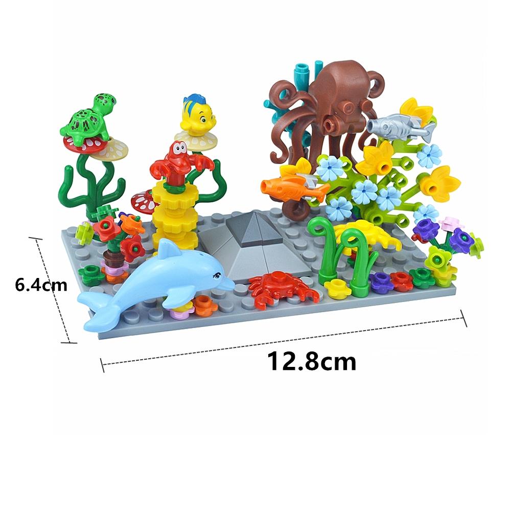 DlY the Underwater Sea Animals World Building Blocks Fish Turtle Shark Dolphin Seaweed Crab Coral Scene Kid Brick Toys Gifts