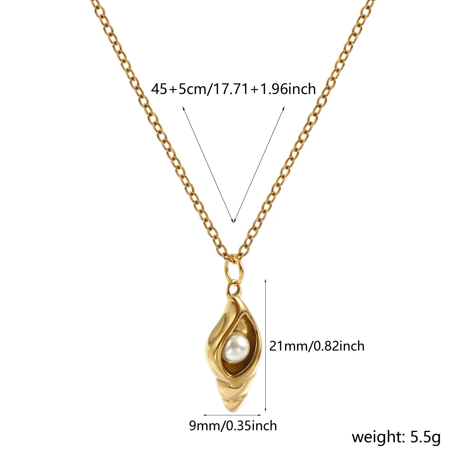 

304 Stainless Steel Heart Conch Pendant Charm Necklace 18K Gold Plated Chain 45cm(17.7 ) + 5cm(2 ) For Women Stylish Gift