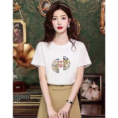 Summer T-shirt Top Comfortable Loose 2025 New Cotton National Style Printed Short Sleeve