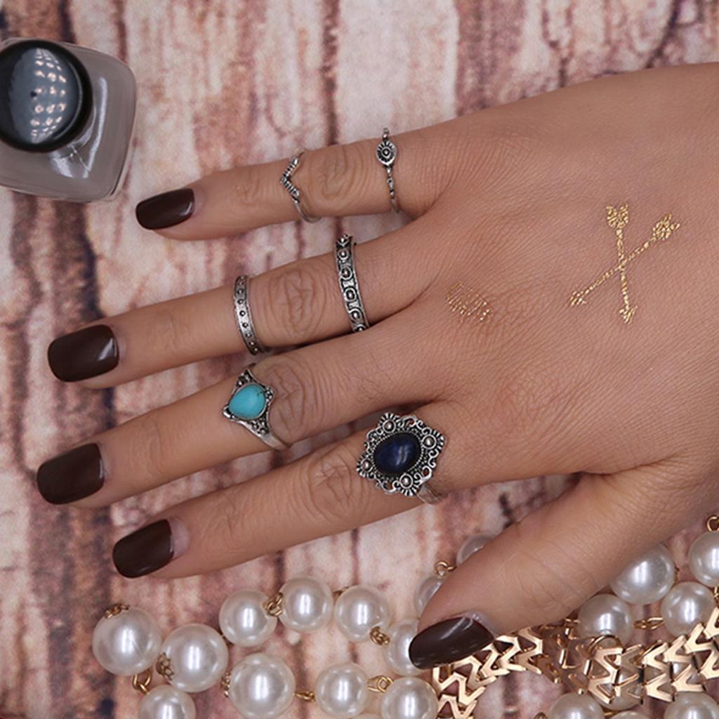 6 Stück/Set Damen Silber Türkis Midi Über Knöchel Ring Schmuck Geschenke