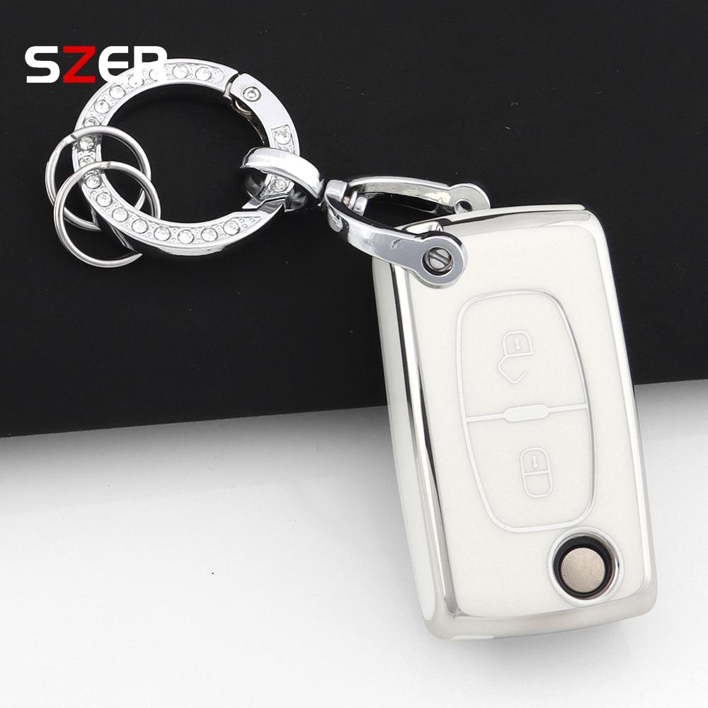 Tpu Car Folding Key Case Cover For Citroen C2 C3 C4 C5 C6 Xsara Berlingo For Peugeot 207 307 308 407 607 807 Holder Fob Keychain