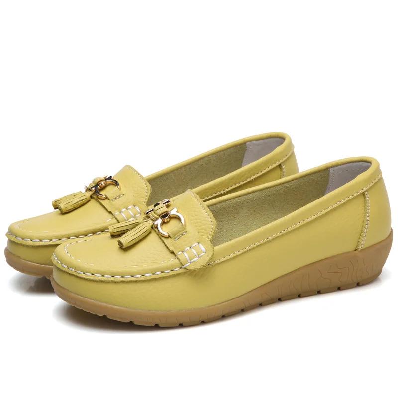 2025 Spring Autumn Shoes Woman tassel Cow Leather Flats Women Slip On Women's Loafers Female Moccasins Shoe Large Size 35-43