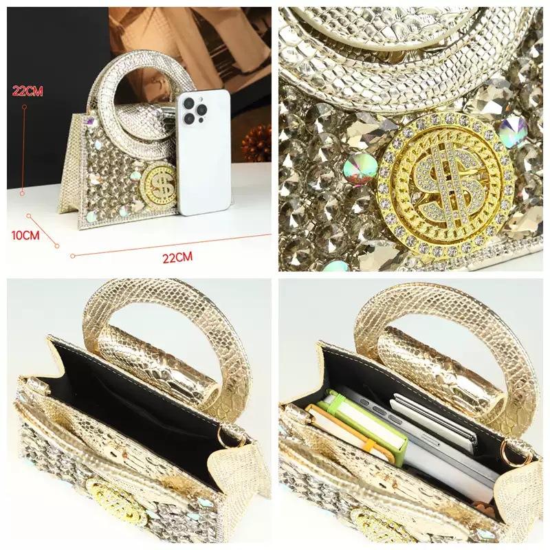 Nuova Borsa da Banchetto Full Diamond, Borsa da Sera Premium con Diamanti d'Acqua, Borsa a Mano a Tracolla con Diamanti, Borsa da Matrimonio Lucida