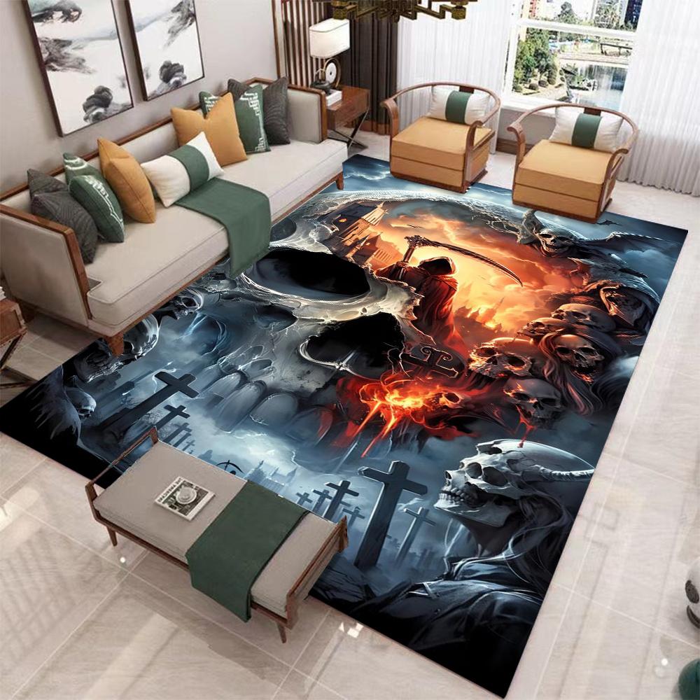 Fantasy Character Carpet Mat Mystical Landscape Dark Art Style Living Room Rug with Vibrant Sunset Torch Light Home Decoration