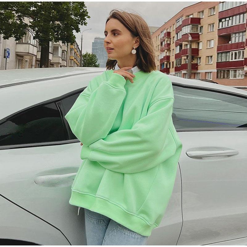 Women Cozy Pullover Autumn Winter Oversized Crew Neck Sweatshirts Fleece Thickened Warm Pullover Sweaters Comfy Fashion Outfits Clothes
