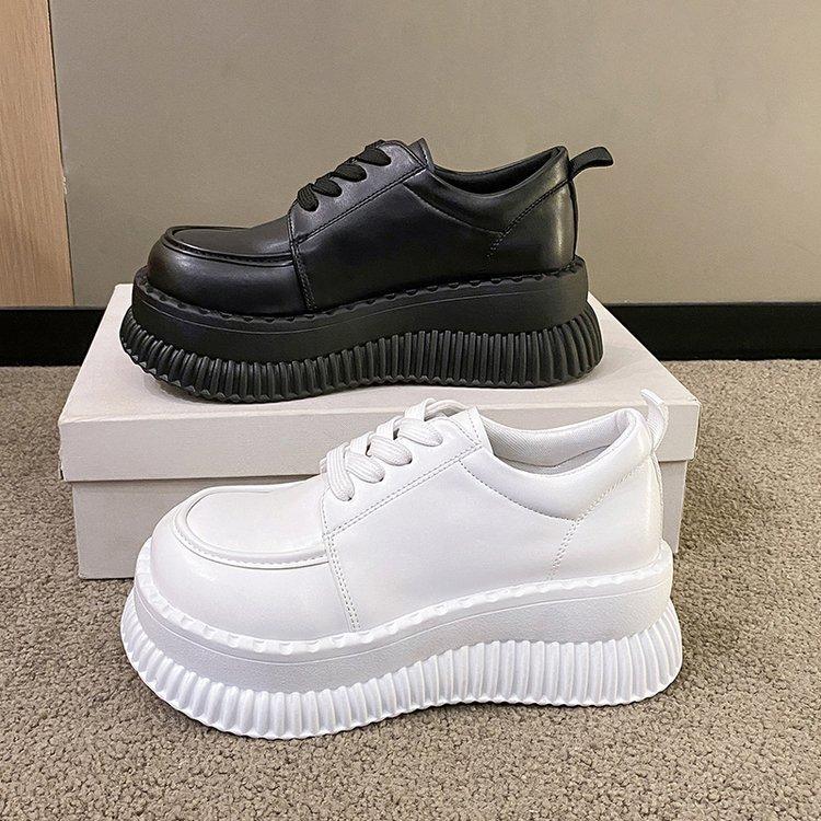 Platform muffin shoes women s spring and summer new round head lace-up British style small leather shoes casual loafers 35 3165₽